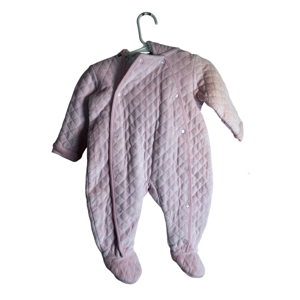 Nordstrom Bunting 6M Pink Quilted Velvet Faux Sherpa Hooded Baby Girl